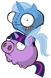 Size: 876x1316 | Tagged: safe, artist:mrbarthalamul, imported from derpibooru, trixie, twilight sparkle, pig, gir, invader zim, parody, twilight porkle