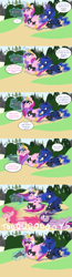 Size: 1169x4506 | Tagged: safe, artist:pippy, imported from derpibooru, pinkie pie, princess cadance, princess luna, twilight sparkle, clothes, comic, food, hot fuzz, ice cream, ice cream cone, magic, police, sunglasses, telekinesis, tumblr, uniform