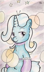 Size: 729x1193 | Tagged: safe, artist:slightlyshade, imported from derpibooru, trixie, pony, unicorn, clothes, female, mare, socks, solo, traditional art