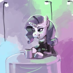 Size: 900x900 | Tagged: safe, artist:kevinsano, imported from derpibooru, rarity, pony, unicorn, clothes, hippo snout, solo, sweater, table