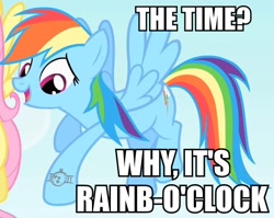 Size: 542x432 | Tagged: safe, edit, edited screencap, imported from derpibooru, screencap, fluttershy, rainbow dash, party of one, bad poker face, caption, image macro, pun