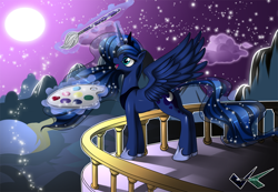 Size: 1000x690 | Tagged: safe, artist:jadenkaiba, imported from derpibooru, princess luna, alicorn, pony, female, full moon, magic, mare, moon, night, palette, solo, telekinesis