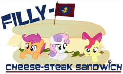 Size: 900x542 | Tagged: safe, artist:urpleb3atin, imported from derpibooru, apple bloom, scootaloo, sweetie belle, cutie mark crusaders, pun, sandwich, trio