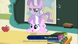 Size: 1366x768 | Tagged: safe, imported from derpibooru, screencap, diamond tiara, pony, ponyville confidential, female, meme, ponyville schoolhouse, solo, youtube caption, youtube link