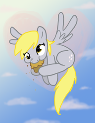 Size: 1000x1300 | Tagged: safe, artist:professor-ponyarity, imported from derpibooru, derpy hooves, pegasus, pony, cute, derpabetes, eating, female, flying, food, mare, muffin, nom, solo