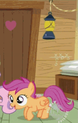 Size: 319x504 | Tagged: safe, imported from derpibooru, screencap, scootaloo, sweetie belle, pegasus, pony, family appreciation day, animated, cropped, cute, cutealoo, female, filly, hub logo, idea, lantern, offscreen character, solo focus