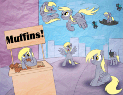 Size: 825x638 | Tagged: safe, artist:bunnimation, imported from derpibooru, derpy hooves, changeling, pegasus, pony, animated, female, gif, mare, muffin