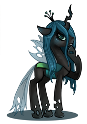 Size: 744x1052 | Tagged: safe, artist:poppeto, imported from derpibooru, queen chrysalis, changeling, changeling queen, crown, fangs, female, hoof on chin, jewelry, looking at you, raised hoof, regalia, simple background, solo, standing, transparent background