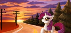 Size: 1754x822 | Tagged: safe, artist:poppeto, imported from derpibooru, rarity, pony, female, road, solo