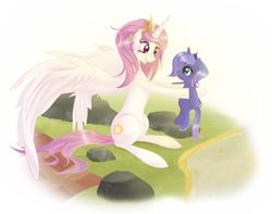 Size: 1268x997 | Tagged: safe, artist:v-invidia, imported from derpibooru, princess celestia, princess luna, alicorn, pony, female, mare, pink-mane celestia, woona