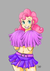 Size: 700x990 | Tagged: safe, artist:diasfox, imported from derpibooru, pinkie pie, human, belly button, cheerleader, clothes, cute, diapinkes, female, gray background, humanized, midriff, simple background, skirt, solo