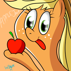 Size: 1280x1287 | Tagged: safe, artist:icebreak23, imported from derpibooru, applejack, pony, apple, female, food, solo, that pony sure does love apples, tongue out