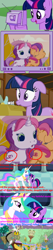 Size: 338x1587 | Tagged: safe, imported from derpibooru, screencap, discord, princess celestia, scootaloo, scootaloo (g3), sweetie belle, sweetie belle (g3), twilight sparkle, alicorn, pony, unicorn, the return of harmony, child, female, g3.5, mare, television