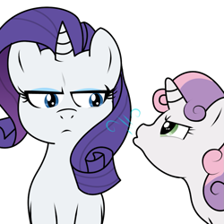 Size: 945x945 | Tagged: dead source, safe, artist:megasweet, artist:wolfnanaki, imported from derpibooru, rarity, sweetie belle, pony, unicorn, blowing, colored, female, filly, mare, simple background, sisters, white background, you're doing it wrong