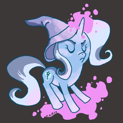 Size: 500x500 | Tagged: safe, artist:gearfish, imported from derpibooru, trixie, pony, unicorn, dark background, eyes closed, glowing horn, hat, horn, levitation, magic, self-levitation, telekinesis