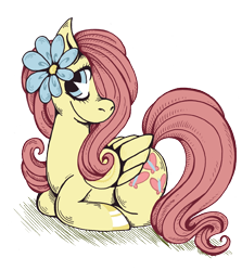 Size: 560x628 | Tagged: safe, artist:s-c-fowlie, imported from derpibooru, fluttershy, pony, female, flower, flower in hair, solo