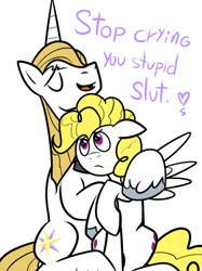 Size: 468x625 | Tagged: safe, imported from derpibooru, prince blueblood, surprise, pegasus, pony, unicorn, ask blueblood, female, g1, g1 to g4, g4, generation leap, male, mare, slut, stallion, vulgar