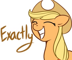 Size: 600x500 | Tagged: safe, artist:solar-slash, imported from derpibooru, applejack, pony, eyes closed, female, reaction image, simple background, solo, text