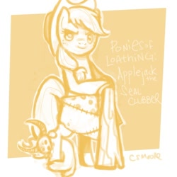 Size: 500x500 | Tagged: safe, artist:clorin spats, imported from derpibooru, applejack, crossover, kingdom of loathing, monochrome, seal clubber