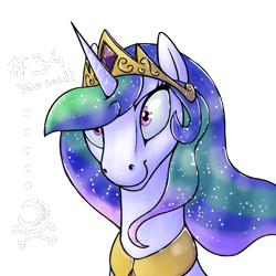 Size: 640x640 | Tagged: safe, artist:chazcatrix, imported from derpibooru, princess celestia, alicorn, pony, bust, female, mare, portrait, shrunken pupils, simple background, solo, text, transparent background