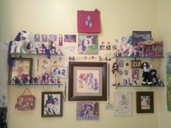 Size: 1280x956 | Tagged: safe, imported from derpibooru, rarity, collection, irl, much rarity, photo, plushie, shrine, toy