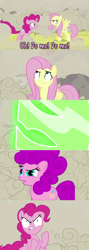 Size: 960x2699 | Tagged: safe, imported from derpibooru, doomie, fluttershy, pinkie pie, changeling, earth pony, pony, a canterlot wedding, angry, comic, crossover, disguise, disguised changeling, expy, fight me, meme, my little war horse, pony reference