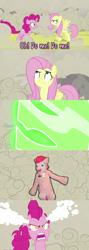 Size: 960x2699 | Tagged: safe, imported from derpibooru, doomie, fluttershy, pinkie pie, changeling, earth pony, human, pony, a canterlot wedding, comic, disguise, disguised changeling, fursuit, irl, irl human, meme, photo, triggered