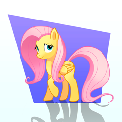 Size: 1024x1024 | Tagged: dead source, safe, artist:eisenrot, imported from derpibooru, fluttershy, pegasus, pony, female, folded wings, looking at you, mare, raised hoof, smiling, solo, standing, three quarter view, wings