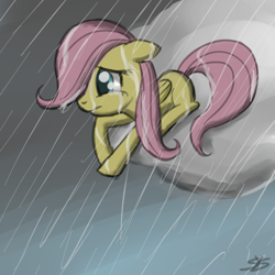 Size: 900x900 | Tagged: safe, artist:speccysy, imported from derpibooru, fluttershy, pony, crying, female, filly, foal, rain, sad, solo, wet mane
