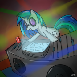 Size: 900x900 | Tagged: safe, artist:speccysy, imported from derpibooru, dj pon-3, vinyl scratch, pony, female, solo, turntable