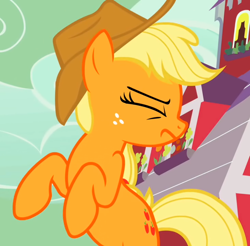 Size: 782x768 | Tagged: safe, imported from derpibooru, applejack, pony, season 2, the return of harmony, female, rearing, solo