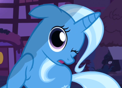 Size: 700x500 | Tagged: safe, imported from derpibooru, screencap, trixie, pony, unicorn, boast busters, season 1, female, mare, one eye closed, solo