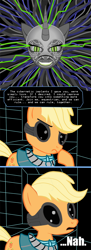 Size: 500x1375 | Tagged: safe, artist:reganzi, imported from derpibooru, applejack, nightmare moon, cyborg, crossover, goggles, nah, shodan, system shock, system shock 2