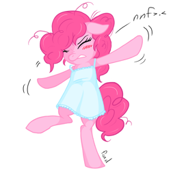 Size: 1000x1000 | Tagged: safe, artist:fiarel, artist:noobpwnerr, imported from derpibooru, pinkie pie, pony, bipedal, clothes, colored, eyes closed, female, morning ponies, nightgown, solo