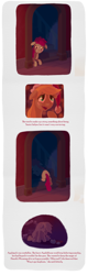 Size: 1040x3233 | Tagged: safe, artist:wizardwannabe, imported from derpibooru, apple bloom, applejack, caught, christmas, comic, door, hat, ouch, sad, santa hat