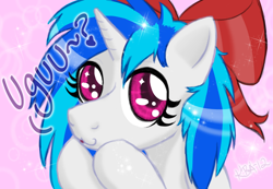 Size: 1280x884 | Tagged: safe, artist:lilywinterharp, imported from derpibooru, dj pon-3, vinyl scratch, pony, unicorn, female, hair bow, solo, uguu