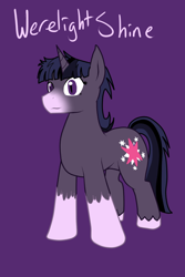 Size: 682x1023 | Tagged: safe, imported from derpibooru, twilight sparkle, pony, unicorn, female, purple background, purple eyes, simple background, slit pupils, solo, unshorn fetlocks, werelight shine