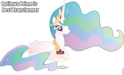 Size: 960x584 | Tagged: safe, imported from derpibooru, princess celestia, optilestia, optimus prime, transformers