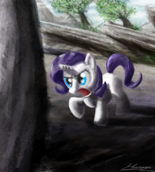 Size: 720x800 | Tagged: safe, artist:huussii, imported from derpibooru, rarity, pony, filly, foal, rock, solo, younger