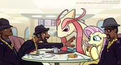 Size: 1177x635 | Tagged: safe, artist:gsphere, imported from derpibooru, fluttershy, human, milotic, cafe, context is for the weak, crossover, fast food, food, pokémon, restaurant, run dmc, taco