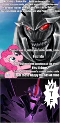 Size: 742x1512 | Tagged: safe, imported from derpibooru, pinkie pie, hot nuts, megatron, smile song, starscream, transformers, transformers prime