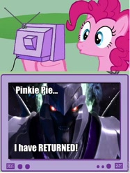 Size: 563x754 | Tagged: safe, imported from derpibooru, pinkie pie, pony, exploitable meme, hot nuts, megatron, meme, transformers, tv meme