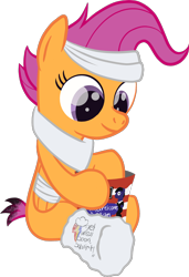 Size: 900x1313 | Tagged: safe, artist:manateemckenzie, imported from derpibooru, scootaloo, pony, cast, female, filly, foal, simple background, solo, stephen colbert, transparent background