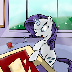 Size: 900x900 | Tagged: safe, artist:theparagon, imported from derpibooru, rarity, pony, needle, solo, thread