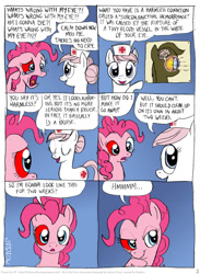 Size: 802x1094 | Tagged: safe, artist:kturtle, imported from derpibooru, nurse redheart, pinkie pie, earth pony, pony, comic:red eye, chart, comic, red eye, subconjunctival hemorrhage