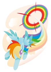 Size: 967x1365 | Tagged: safe, artist:runa, imported from derpibooru, rainbow dash, pegasus, pony, female, flying, mare, rainbow trail, sonic rainboom, spread wings, wings