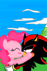 Size: 500x750 | Tagged: safe, artist:kaiamurosesei, imported from derpibooru, pinkie pie, crossover, crossover shipping, female, interspecies, kissing, love, male, shadow, shadow the hedgehog, shadpie, shipping, sonic the hedgehog, sonic the hedgehog (series), straight