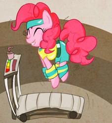 Size: 1111x1222 | Tagged: safe, artist:strabarybrick, imported from derpibooru, pinkie pie, clothes, exercise, headband, treadmill, workout outfit