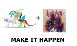 Size: 1337x796 | Tagged: safe, imported from derpibooru, discord, princess celestia, exploitable meme, make it happen, meta, paula abdul