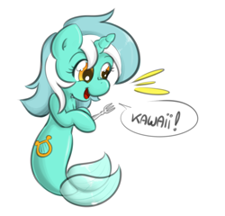 Size: 796x764 | Tagged: safe, artist:secret-pony, imported from derpibooru, lyra heartstrings, hippocampus, merpony, cute, fork, seapony lyra